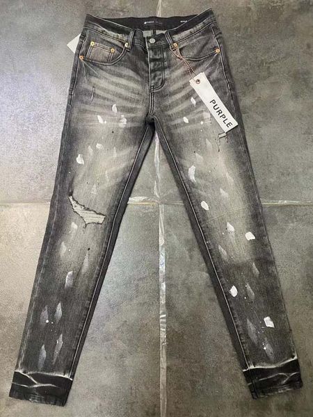 Jeans viola da uomo Jeans firmati Jeans dritti strappati normali Jeans dritti lavati in denim neri Jeans impilati Pantaloni lunghi da uomo Jeans firmati da donna neri con foro