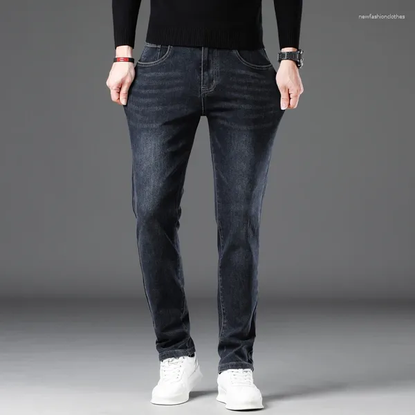 Мужские джинсы высокого качества из денима для мужчин, классические прямые эластичные брюки обычного кроя, большие размеры 29-40, мужские брюки