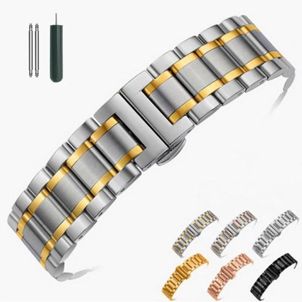 Armbänder Edelstahl Uhrenarmband Armband Armband Armband Schmetterling Schwarz Silber Roségold 14mm 16mm 18mm 20mm 22mm 24mm