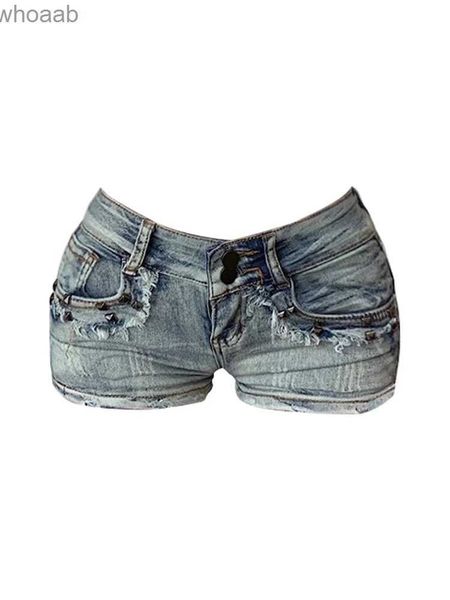 Jeans femininos cintura baixa mulheres sexy quente super algodão denim shorts rebites design senhora clubwear calças quentes harajuku coreano 2023 verão streetwear yq240116