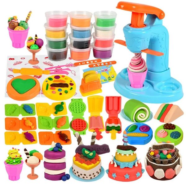 Buntes Plastilin, das Spielzeug herstellt, kreatives DIY handgemachtes Formwerkzeug, Eiscreme-Nudelmaschine, Kinderspielhaus, farbiger Ton, Geschenk 240115