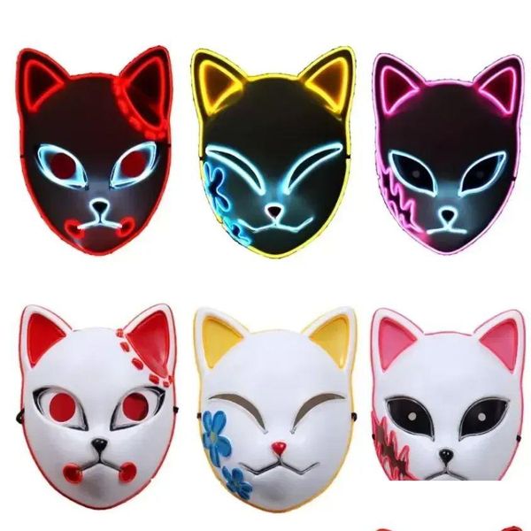 Parti Maskeleri Şeytan Slayer Tanjirou Mask Sabito Mascarilla Makomo Cosplay Masques Cadılar Bayramı Kostüm Maskaras LED 0627 DRAP TESLİMİ DHM8E