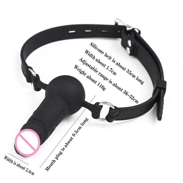 BDSM Bondage Slave Soft Ball Gag Strap con cinturino in silicone Dildo per uomini Donne Gay Adulti Giochi Prodotto erotico Flirt Sex T 240115