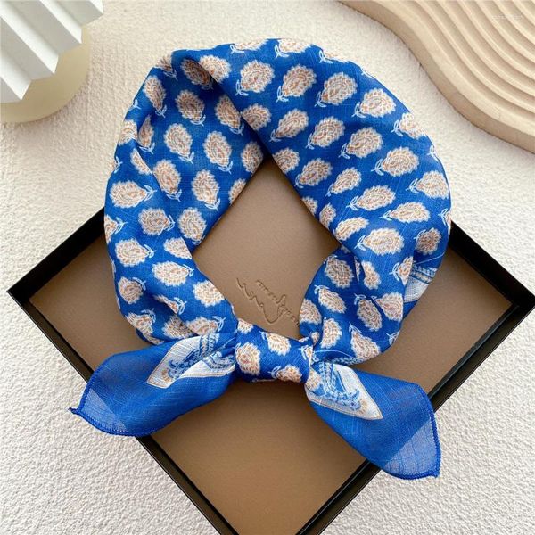 Lenços 2024 Cabelo Mulheres Lenço de Algodão Marca Neckerchief Hijab Xale Warps Bufanda Moda Impressão Sqaure Feminino Cabeça Bandana