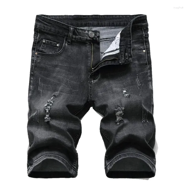 Shorts masculinos 2024 verão denim homens estiramento slim fit curto jeans mens designer algodão casual angustiado preto