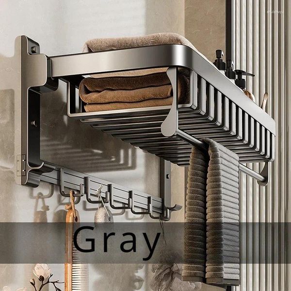 Set di accessori da bagno Portasciugamani in alluminio spaziale grigio canna di fucile Mensola pieghevole a parete per bagno integrata