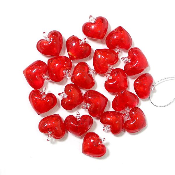 20 pezzi fatti a mano in vetro di Murano rosso con ciondolo a forma di cuore, decorazione di scena di San Valentino, accessori, ornamenti per feste di nozze, regali 240116