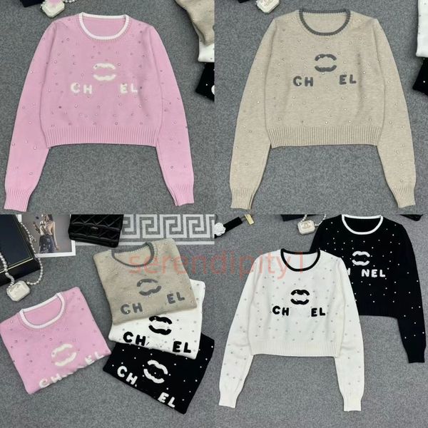 Tasarımcı Jumper Sweaters Kadın Örgü Sweater Giysileri Moda Külotu Kadın Ağır Elmas Çalonu Tam Pırlanta Mektubu Kısa Pin Üst Base Sweater