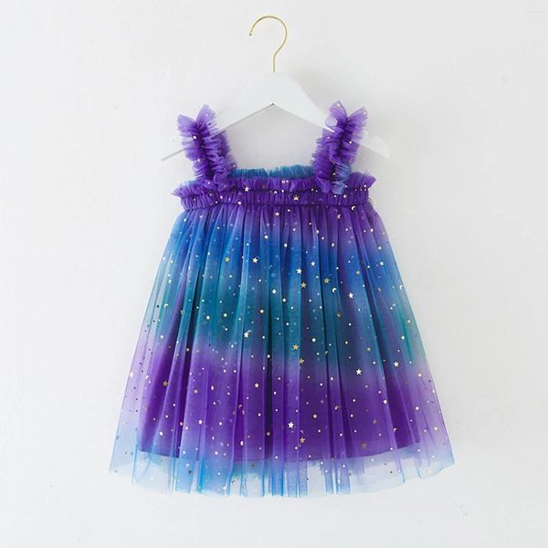 Vestidos de menina meninas sem mangas estrela lua tie dye tule traje de festa de férias vestido de dança roupas de princesa