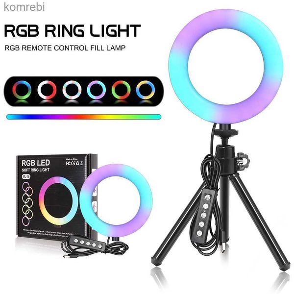 Selfie ışıkları 15 renk 3 model 6inch RGB LED Ring Light Selfie Video Yüzük lambası, Tripod Stand Usb fiş YouTube Canlı Makyaj Photoupyl240116