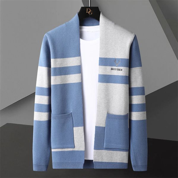 Cardigan con lettera ricamata a contrasto di colore patchwork lavorato a maglia cardigan uomo maglione a maniche lunghe cardigan High Street indumento maschile 240115