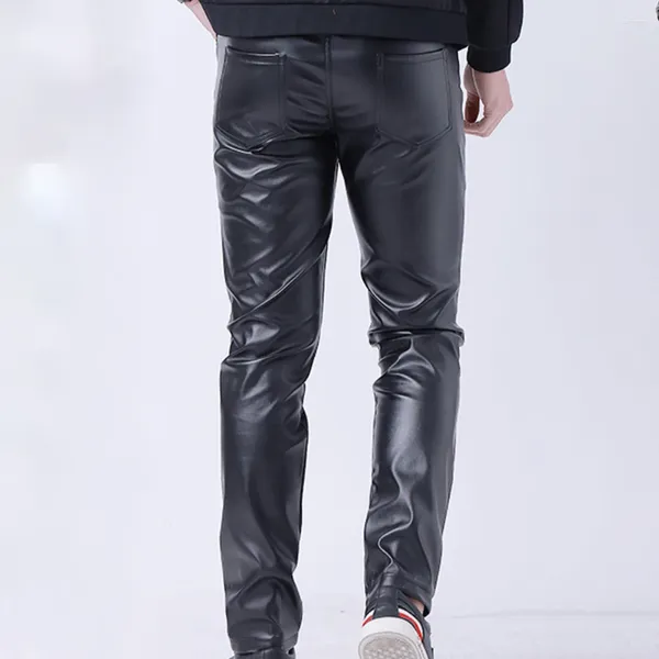 Calças masculinas clubwear calça jeans de couro homens se preparam para a vida noturna com essas calças masculinas de boate slim fit