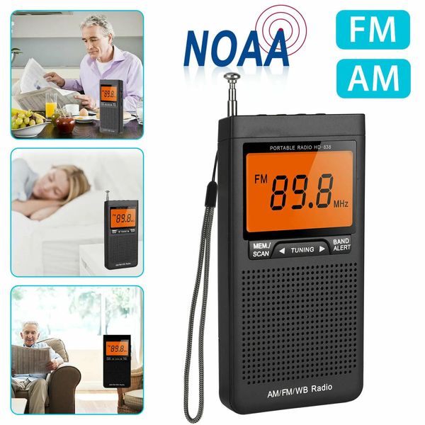 Radio Nuova radio tascabile di emergenza Noaa Am Fm Radio meteorologica Compatta portatile Ricerca automatica Radio stereo Altoparlante incorporato Radio sveglia