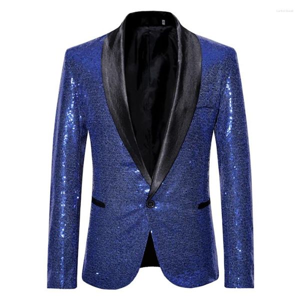 Ternos masculinos brilhantes azul lantejoulas glitter blazer boate baile terno jaqueta para homem traje homme roupas de palco cantores desempenho