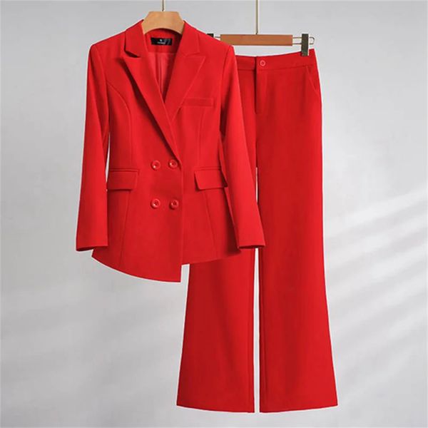 Rote formelle Damen-Hosensets 2023 im lässigen Business-Blazer-Hosen-Anzug, schicke und elegante Damen-Jackenhose, 2-teilig, 240115