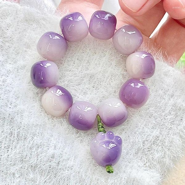 Braccialetti con ciondoli Bracciale con perline alla moda Cinghie per telefoni cellulari Dolce e carino perline viola Corda a mano per donne Ragazze Regali quotidiani di gioielli per feste