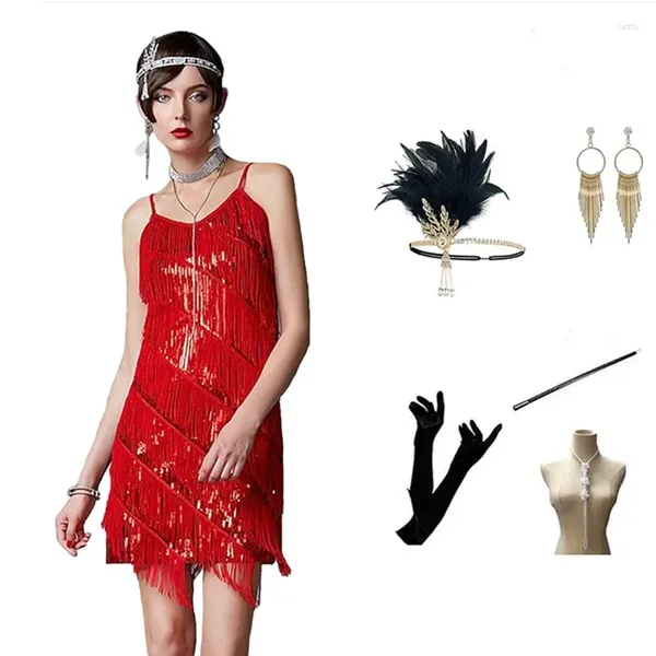 Casual Kleider Wepbel Ärmellose Sexy Quaste Strap Abendkleid Y2K 1920er Jahre Gatsby Anzug Frauen Spaghetti Mantel Bodycon Party