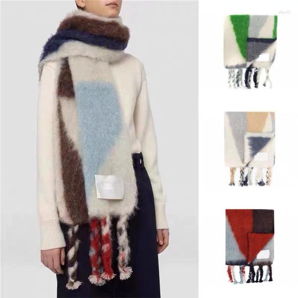 Sciarpe Mohair Sciarpa lunga con nappe con logo Donna Uomo Inverno Coperta calda Scialle geometrico Addensare Collo Avvolgente Foulard in cashmere unisex