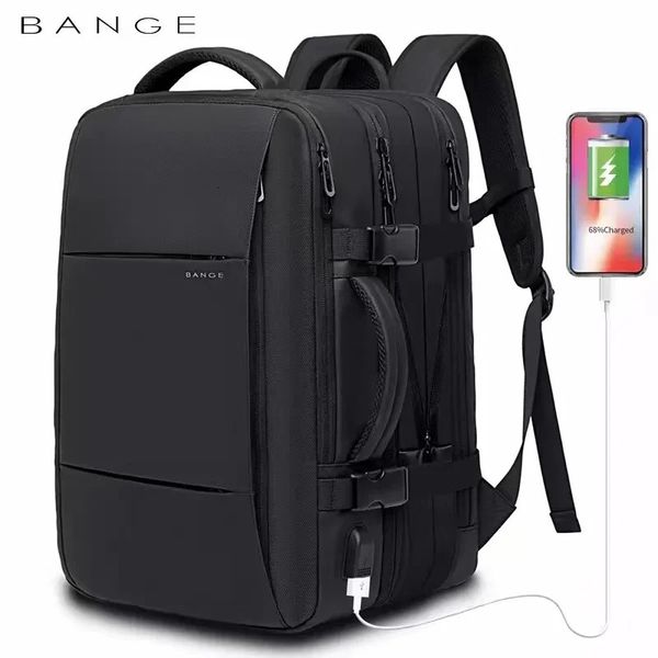 BANGE Mochila de viagem masculina mochila escolar expansível bolsa USB grande capacidade 17,3 laptop à prova d'água mochila fashion 240116