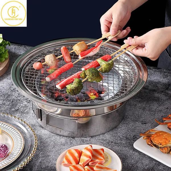 Griglia per barbecue a carbone in acciaio inossidabile coreano Griglia per barbecue per uso domestico antiaderente per cucina domestica Stufa per barbecue da giardino all'aperto 240116