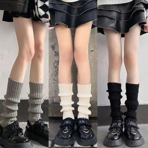 Женские носки 42 см, вязаные милые Jk Lolita, длинные Y2k, чехлы для ног, черные, белые, теплые японские леггинсы для девочек