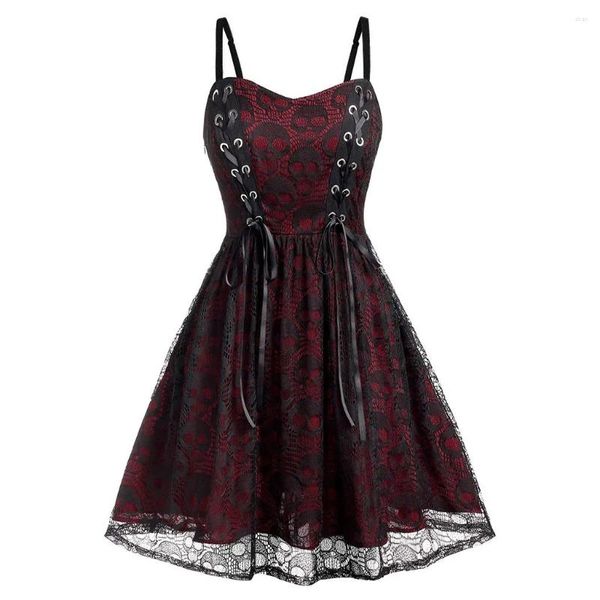 Vestidos casuais feminino gótico vestido de halloween plus size renda malha retalhos sem mangas camisola mini vintage cosplay anime menina