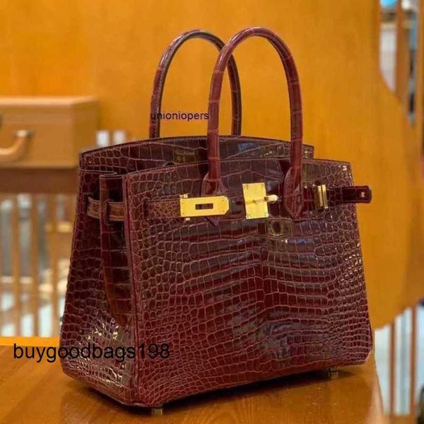 Sac de créateur Sacs à main pour femmes Sac à main cousu à la main pour femmes Luxe inversé v Bay Crocodile Cuir HigGloss 30 Vin Rouge Grande Capacité K7d8