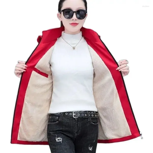 Женские тренчи плюс бархатное стеганое хлопковое пальто женское средней длины модное 2024 осенне-зимнее пальто ветровка теплая женская куртка