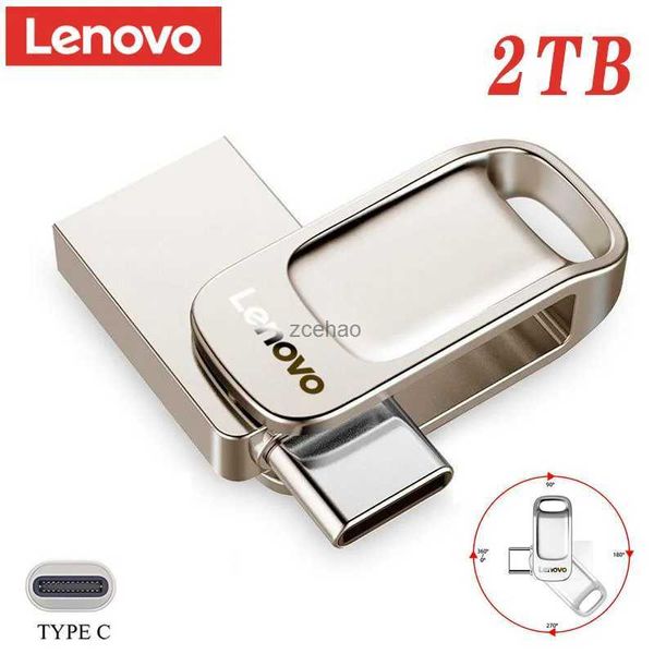 Unidades flash USB Lenovo USB 3.0 de alta velocidade 2 TB Flash Disk Metal Mini Pen Drive 1 TB Unidades flash à prova d'água para câmera de laptop Adaptador tipo C