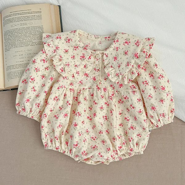 2024 coreano primavera e autunno neonate tuta di cotone stampato a maniche lunghe allentate ragazze del bambino vestito aderente ragazze del bambino set 240116