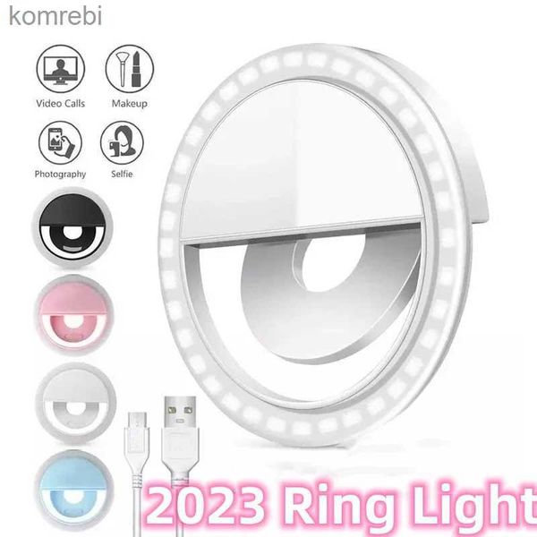 Selfie Lights 2023 Carica USB Selfie Ring Light Obiettivo del telefono cellulare LED Selfie Lamp Ring per iPhone per Samsung Phone Selfie Ring LightL240116
