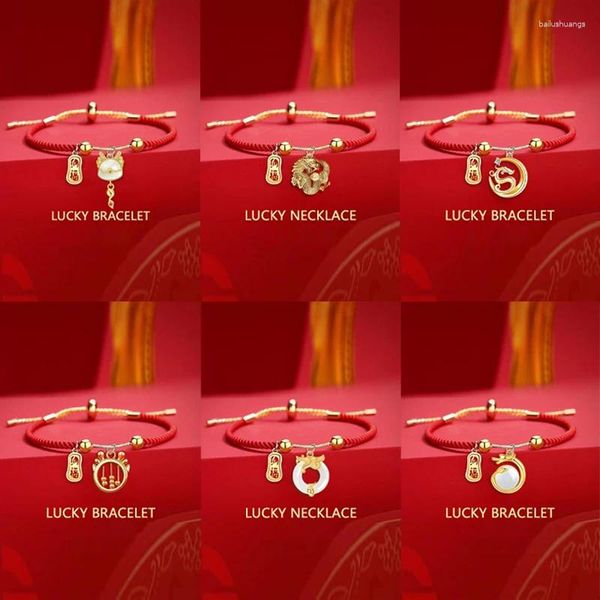 Bangle Lucky Zodiac Dragon Pulseira para mulheres artesanais corda vermelha riqueza pulseiras amantes jóias amigo 2024 ano presente de aniversário