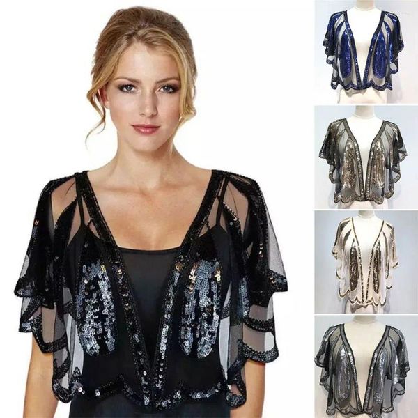 Sciarpe Moda Donna Anni '20 Scialle con perline Paillettes Pizzo nero Abito da sposa elegante europeo e americano Accessori per feste