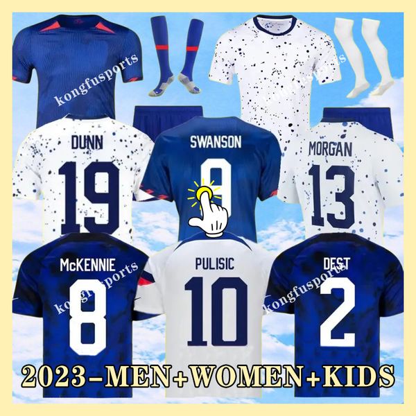 2023 PULISIC USAS Jerseys de futebol REYNA AARONSON WEAH ACOSTA McKENNIE 23 24 Maillot De Futol FERREIRA DEST MORGAN Us Uma camisa de futebol em casa RAPINOE DUNN Homens Mulheres Crianças