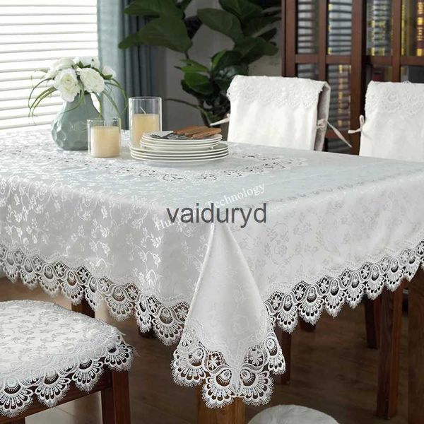 Toalha de mesa toalha de mesa creme europa luxo bordado jacquard cetim mesa de jantar capa de mesa flor renda armário de tv poeira panovaiduryd