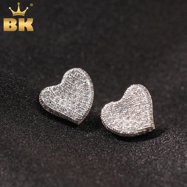 THE BLING KING Orecchino in argento sterling 925 a forma di cuore Orecchino con perno pavimentato Cubic Zirconia Uomo Donna Moda Gioielli Hiphop 240115