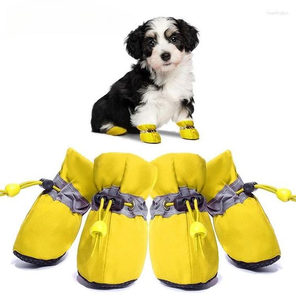 Vestuário para cães 4 peças/set de sapatos para animais de estimação antiderrapantes inverno calor chuva e botas de neve gatinho filhote de cachorro andando à prova d'água capas de pé