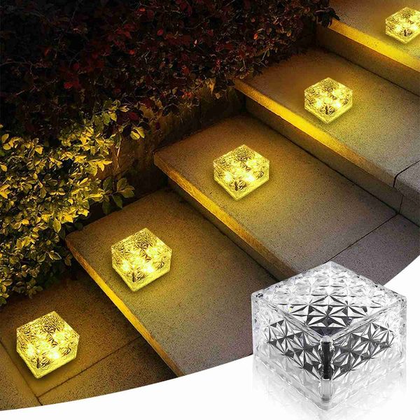 Rasenlampen 4er Pack Solar Glas Ziegel Licht Solar Eiswürfel LED Licht Kristall Ziegel Stein Lampe für Garten Hof Weg Terrasse Pool Dekor YQ240116