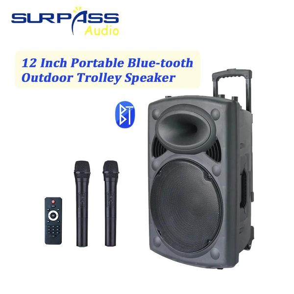 Alto-falantes portátil amplificador trole bluetooth alto-falante grande potência de alta fidelidade som recarregável bateria karaoke alto-falante com dois microfone sem fio.