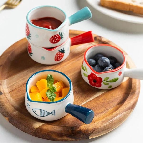 Piatti Mini tazza da latte in ceramica con manico Brocche per schiuma giapponese Caffè Zuccheriera Fragola Motivo floreale Pentole da cucina