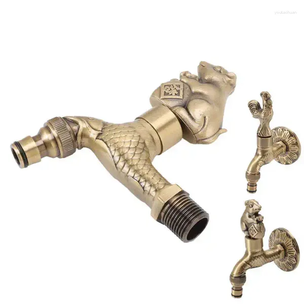 Badezimmer Waschbecken Wasserhähne Antike geschnitzte Wasserhahn Bronze Kupfer Karpfen Retro Anti Rost Outdoor Garten Wasserhahn für Toilette G1/2 Zoll