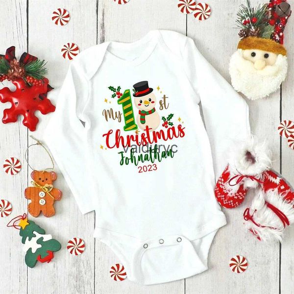 Rompers Personalized Baby 1st natalizio Bodysuits Nome personalizzato vestiti neonati ragazzi ragazze a manica lunga salta di Natale outfit infantili H240508