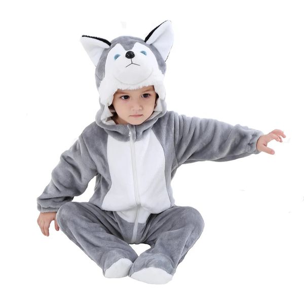 Umorden Animale Cane Husky Pagliaccetto Costume Kigurumi Tutina Tutina per Neonati Infantile Bambino Flanella Halloween Fancy Dress 240116