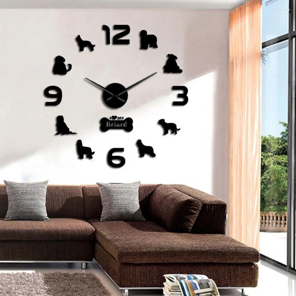 Relógios de parede Briard Dog Breed Relógio Design Moderno Berger de Brie Grande Relógio Horologe Adesivos Autoadesivos