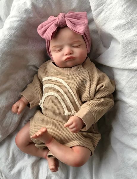 49cm já terminado pintado bebe reborn boneca rosalie nascido dormindo boneca macio mão-desenho cabelo 3d tom de pele veias visíveis 240116