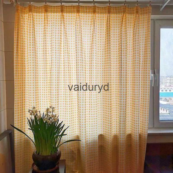 Vorhang Yaapeet Buffalo Plaid Halbdurchsichtige Vorhänge Lichtfilterung Erfrischen Gelb Weiß Voile Karierter Vorhang für Fensterbehandlungenvaiduryd
