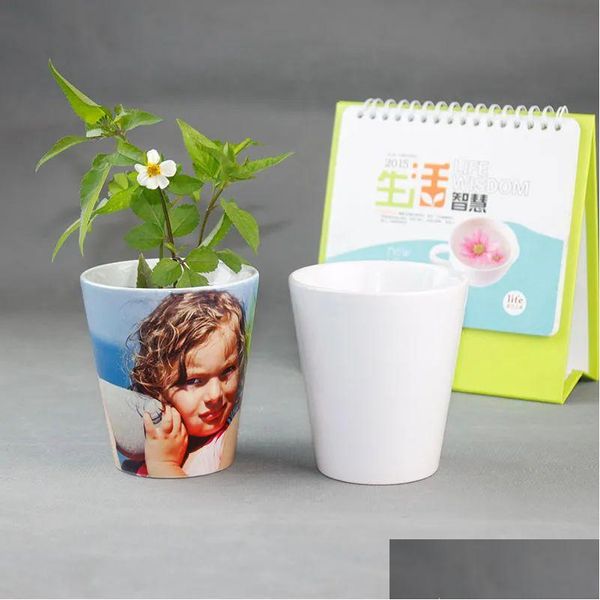 12oz sublimação cerâmica vasos de flores imprensa de calor branco graden gome decoração planta pote entrega gota dhjw0