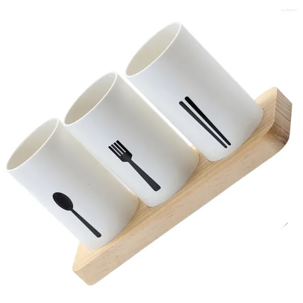 Tubo per posate per utensili da cucina con base in legno Portaposate per posate Organizzatore per posate Portautensili per bacchette