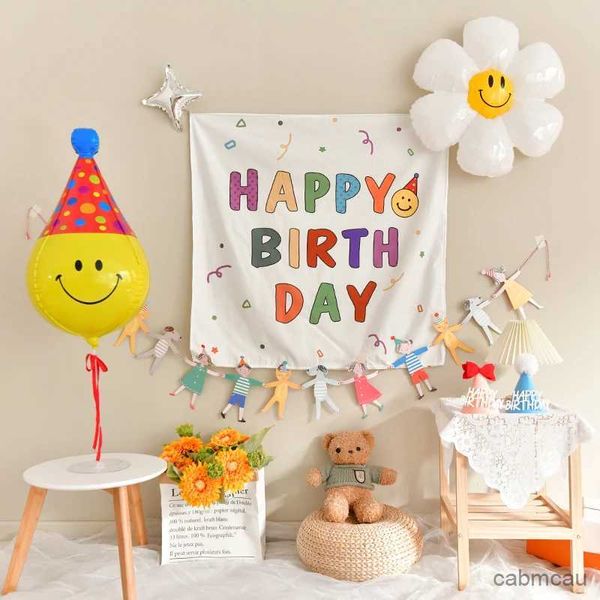 Wandteppiche Alles Gute zum Geburtstag Tapisserie Ins Party Banner Hintergrund Tuch Kawaii Mädchen Zimmer Wanddekoration Tapisserie Home Party Dekor Foto Prop