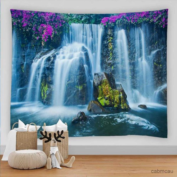 Tapeçarias 3d floresta natural fluxo cachoeira paisagem fluxo impresso grande tapeçaria parede pendurado boêmio tapeçarias de parede arte decoração